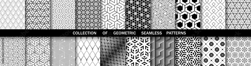 Geometric set of seamless black and white patterns. Simpless vector graphics