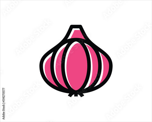 Vector set of whole onion bulb and half cut onion slices. Vector outline drawing. Vector line icon for onion