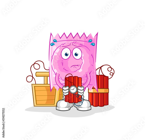 condom holding dynamite character. cartoon mascot vector