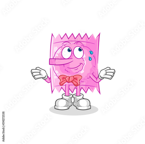 condom lie like Pinocchio character. cartoon mascot vector