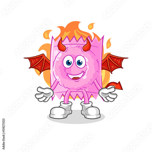 condom demon with wings character. cartoon mascot vector
