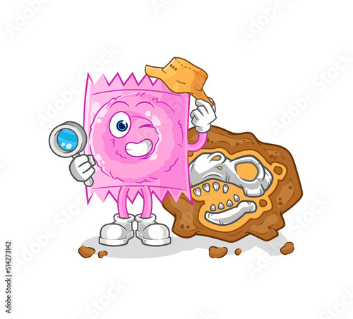 condom archaeologists with fossils mascot. cartoon vector
