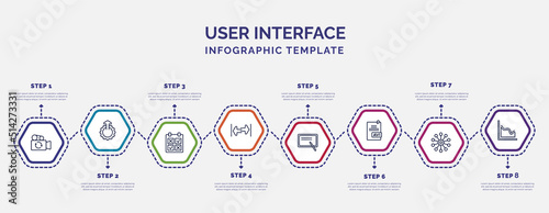 infographic template with icons and 8 options or steps. infographic for user interface concept. included switch video, comparision table, width, blackboard with, avi extension, data analytics wheel, photo