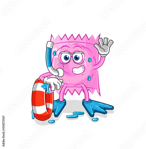 condom swimmer with buoy mascot. cartoon vector