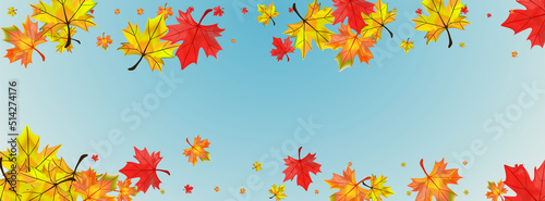 Ocher Leaf Background Blue Vector. Plant Paper Frame. Brown September Foliage. Pattern Leaves Card.