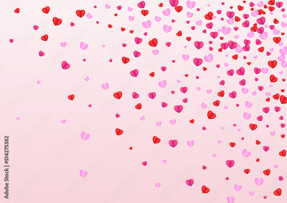 Lilac Confetti Background Pink Vector. Volume Illustration Heart. Violet Decor Texture. Tender Heart Cut Backdrop. Pinkish Shape Pattern.