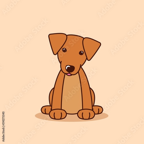 Cute trained thoroughbred pet. Adorable, groomed dog sitting. Plush puppy toy.