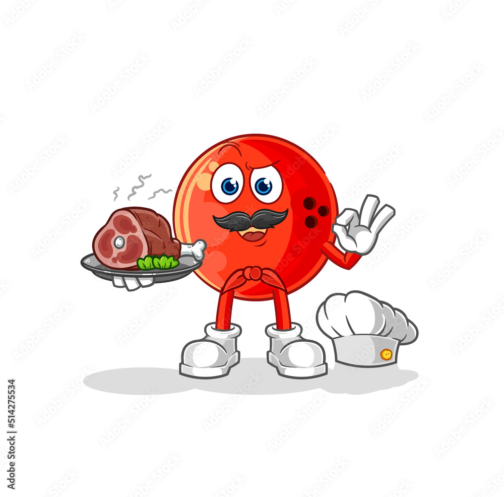 bowling ball chef with meat mascot. cartoon vector bowling ball chef with meat mascot. cartoon vector