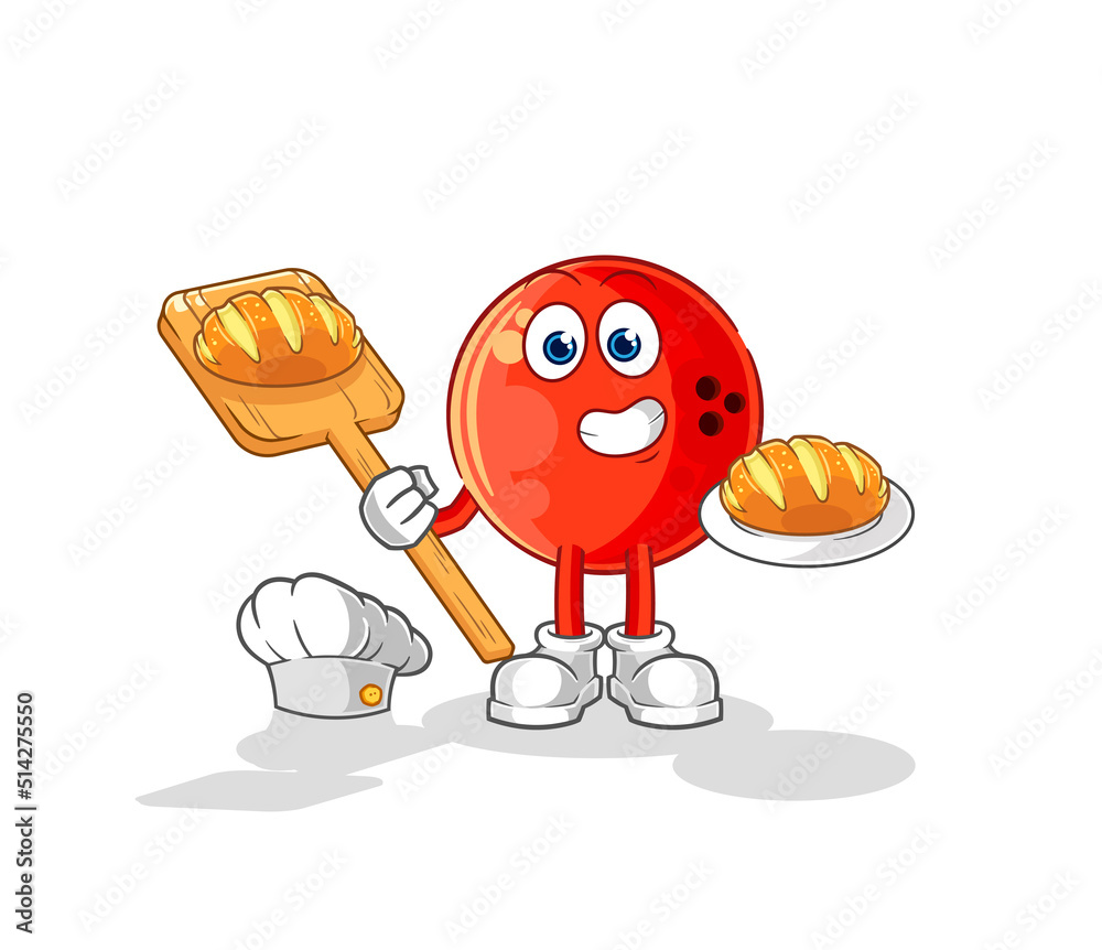 bowling ball baker with bread. cartoon mascot vector