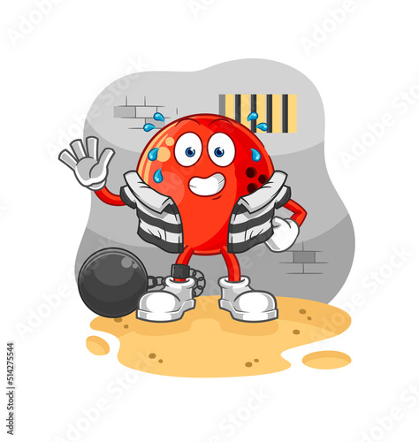 bowling ball criminal in jail. cartoon character