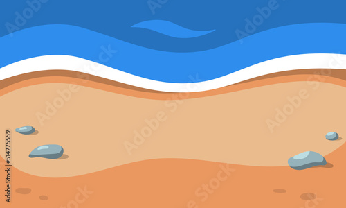 Summer background. Beach and sea. Sea wave and sand. Vector cartoon clipart.