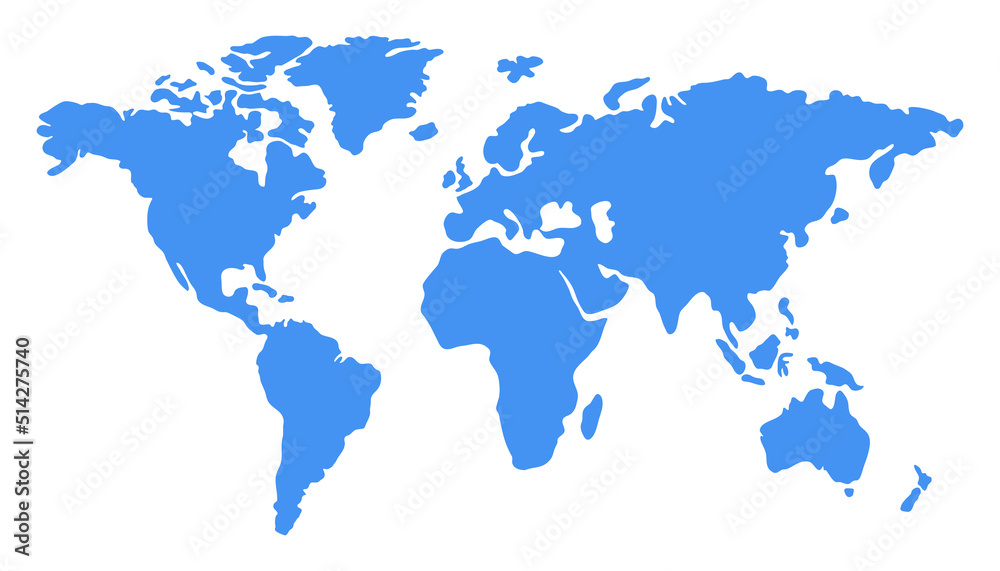 Blue world map isolated on white background. Vector illustration..