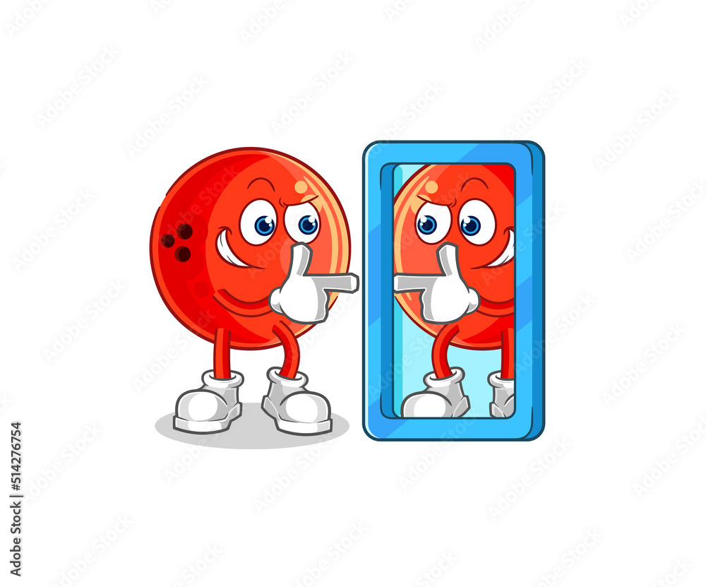 bowling ball looking into mirror cartoon. cartoon mascot vector bowling ball looking into mirror cartoon. cartoon mascot vector