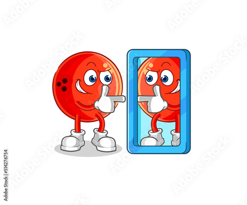 bowling ball looking into mirror cartoon. cartoon mascot vector