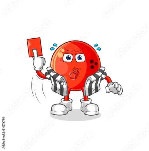 bowling ball referee with red card illustration. character vector