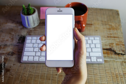 smartphone with white screen. Mockup phone. mobile app image 