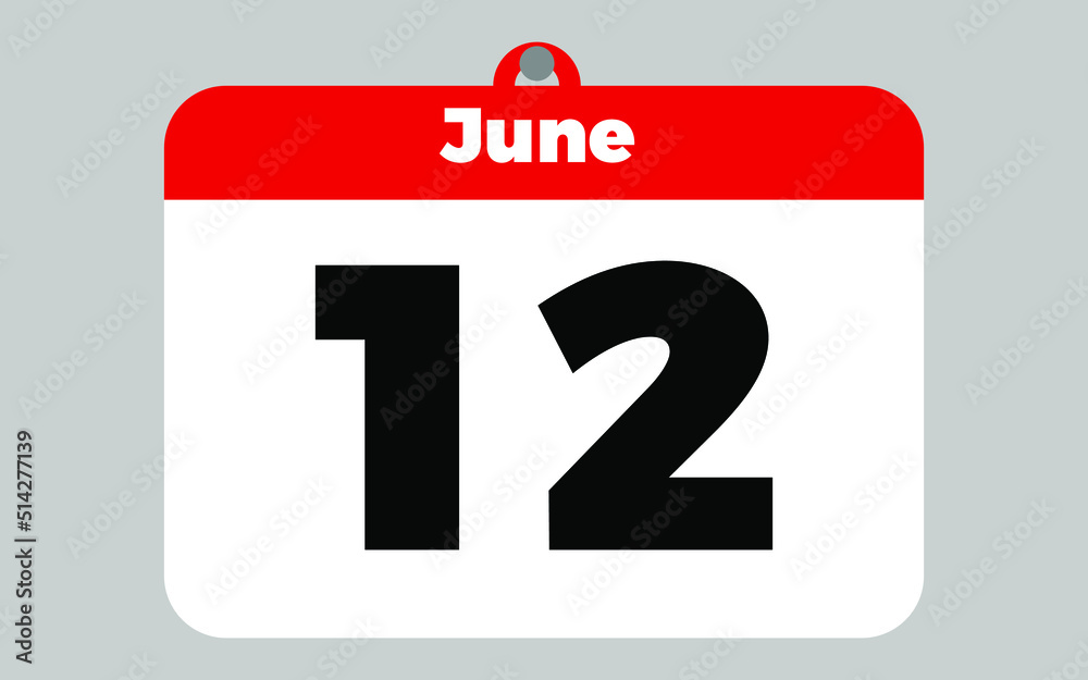 June, 12. White and red calendar. June, 12. White and red calendar.
