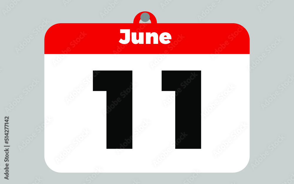 June, 11. White and red calendar. June, 11. White and red calendar.