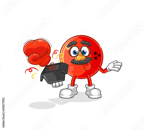 bowling ball prank glove in the box. cartoon mascot