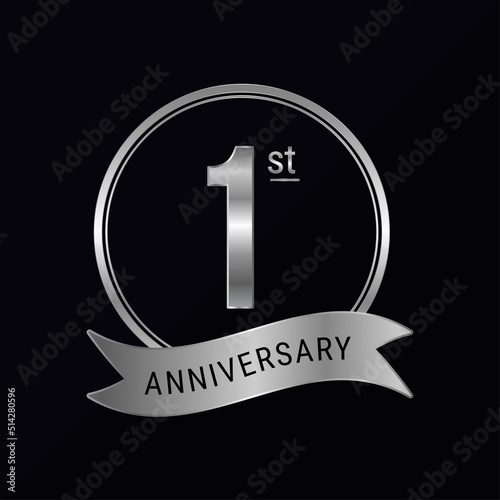 1st anniversary logo silver color for celebration event, wedding, greeting card, invitation, round stamp