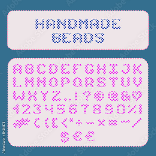 Handmade pixel beads bold font glyphs letters alphabet
