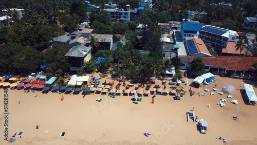 Beach coastline in Unawatuna, Sri Lanka. Popular destination for tourists visiting Sri Lanka. Situated close to Galle and Mirissa