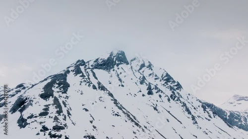 snow covered mountains early morning in western Norway. 