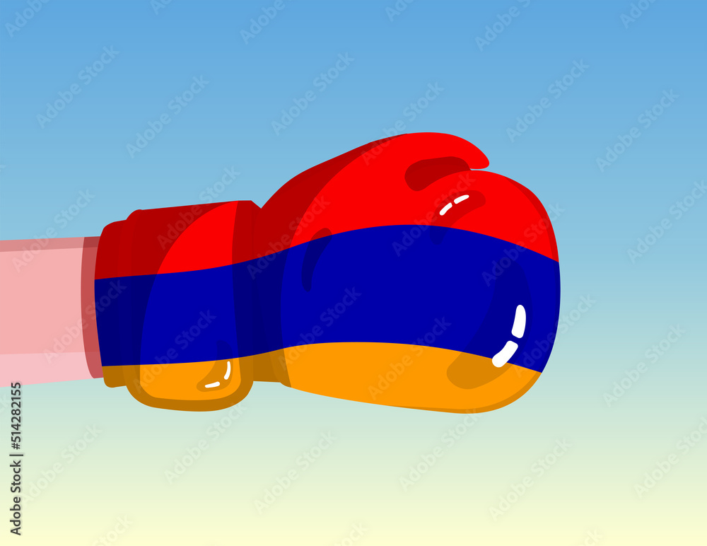 Flag of Armenia on boxing glove. Confrontation between countries with