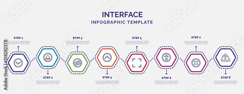 infographic template with icons and 8 options or steps. infographic for interface concept. included down, hide, up, fullscreen, accessability, x mark, output icons.