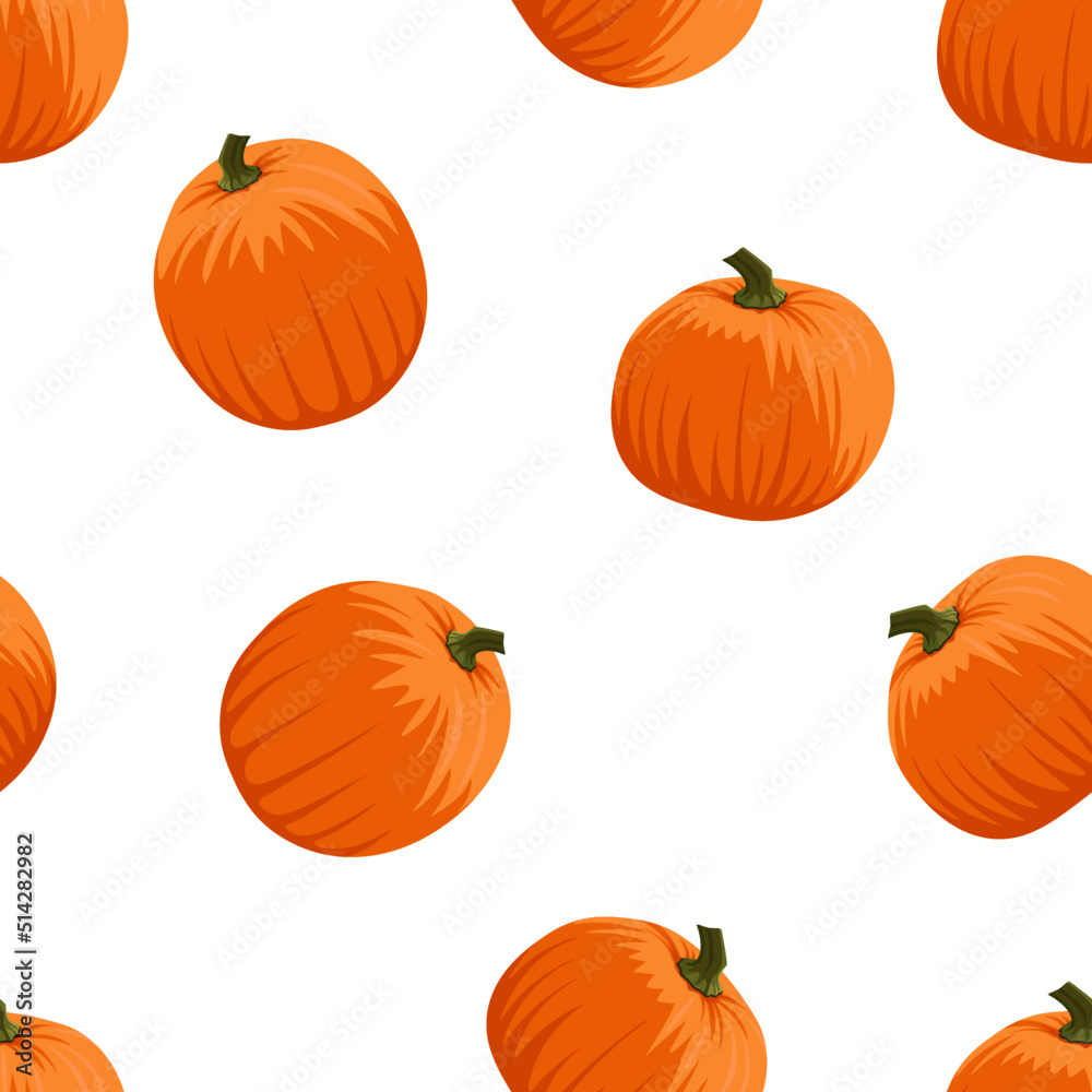 Orange pumpkin seamless pattern in cartoon style. Squash background. Thanksgiving, halloween, harvest pattern. Plant. Orange pumpkin seamless pattern in cartoon style. Squash background. Thanksgiving, halloween, harvest pattern. Plant.