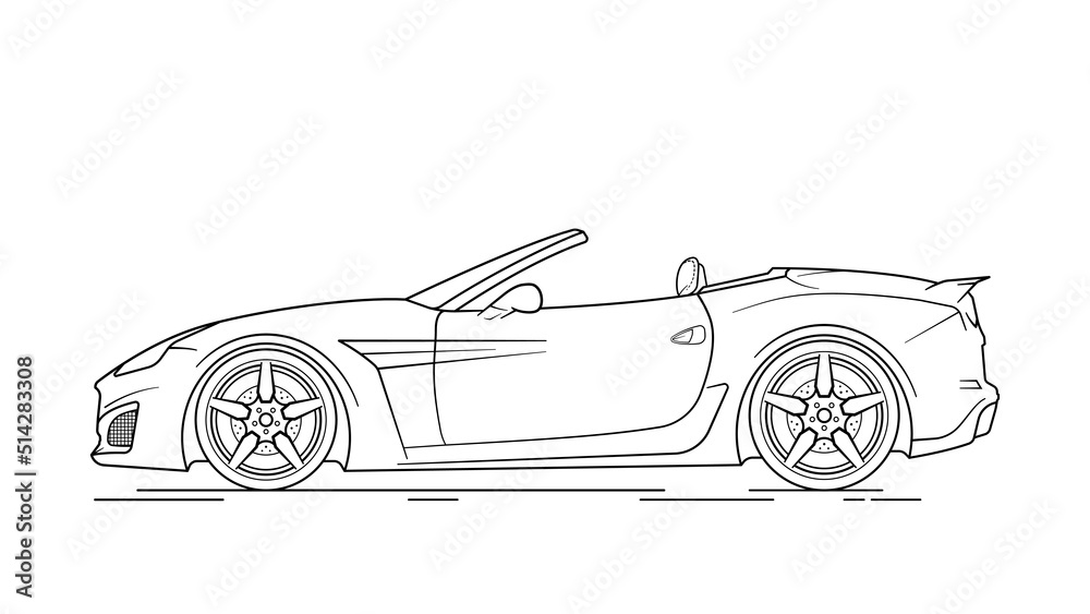 Stylish car outline blueprint isolated on white background vector image.