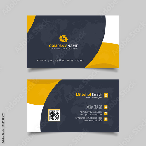 Yellow color business card template, business card design 