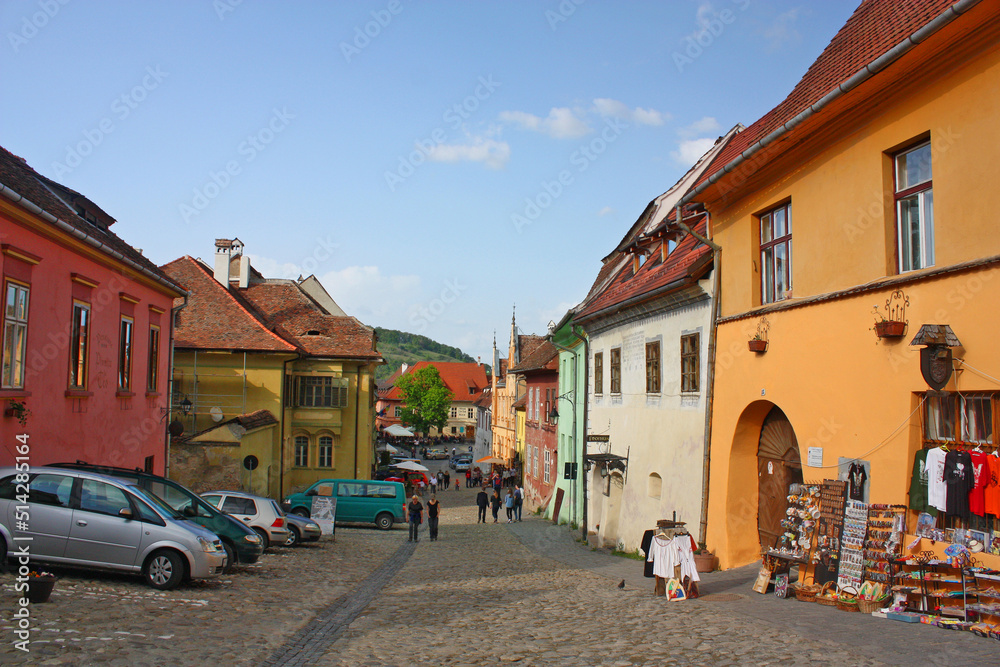 Street in downtown of Sighisoara, Romania Street in downtown of Sighisoara, Romania
