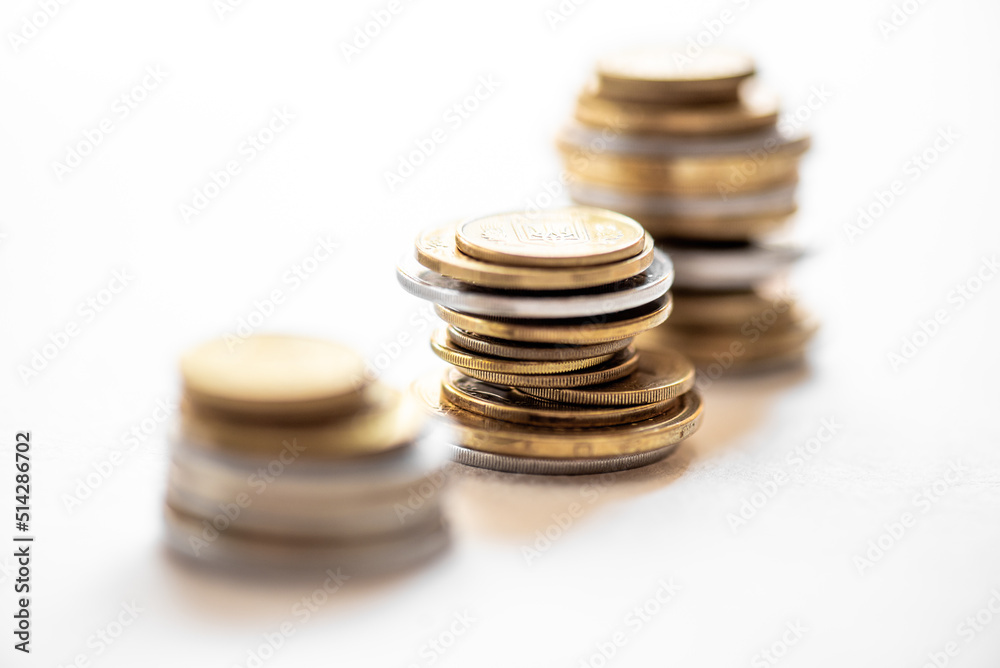 Euro Coin stacks on a white background , Finance and banking concept. Euro Coin stacks on a white background , Finance and banking concept.
