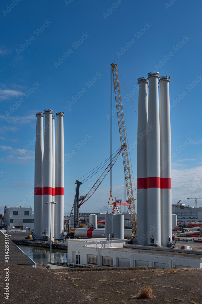 Construction of a wind turbine in the port of Saint Nazaire in France Construction of a wind turbine in the port of Saint Nazaire in France