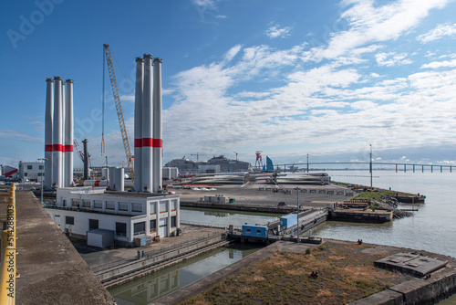 Construction of a wind turbine in the port of Saint Nazaire in France