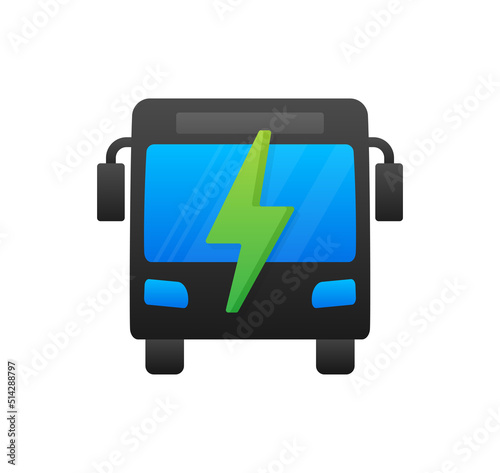 Electric city bus. Electric bus charging. EV icon. Vector stock illustration.