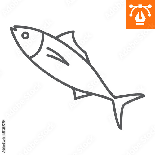 Fish tuna line icon, outline style icon for web site or mobile app, seafood and fishing, tuna vector icon, simple vector illustration, vector graphics with editable strokes.