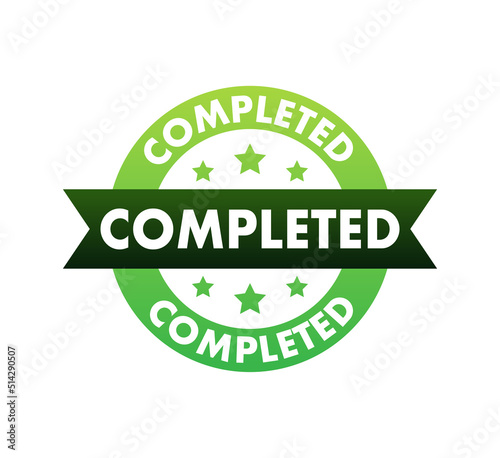 Completed tick, Checkmark stamp, sticker. Vector stock illustration.