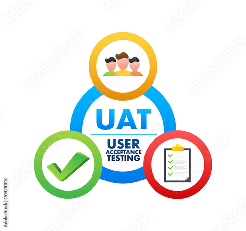UAT - User Acceptance Testing. Software testing concept. Development quality. Vector stock illustration.