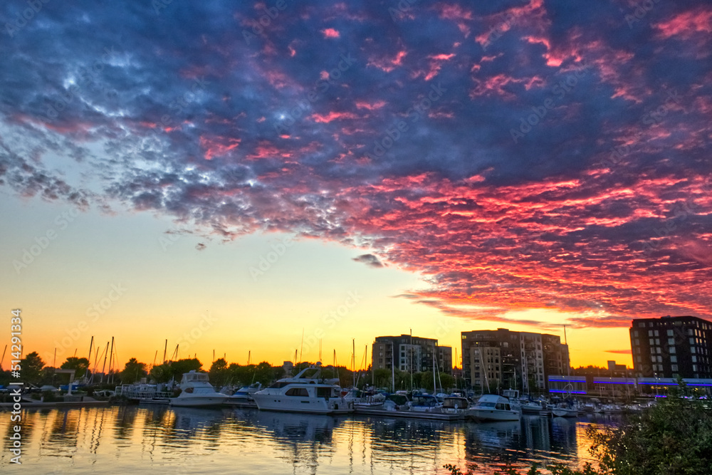 Sky on fire before sunset - Thunder Bay Marina, Ontario, Canada