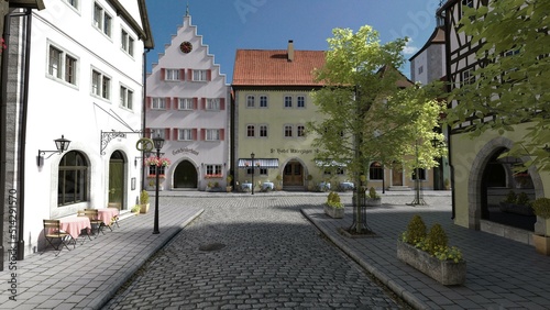 3d illustration of a traditional german city in a video game style