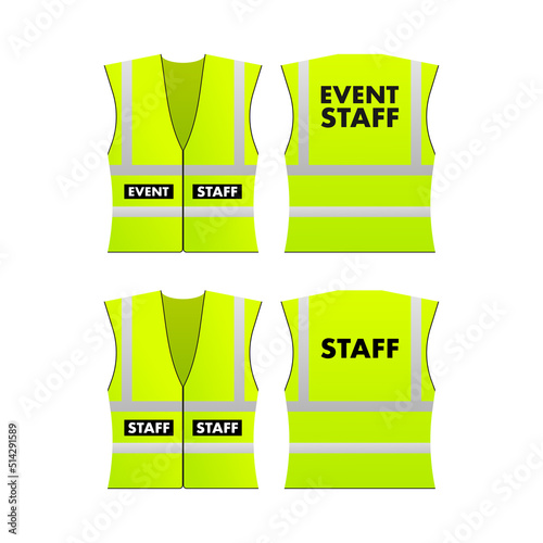 Yellow reflective Event staff vest, jacket. Vector stock illustration