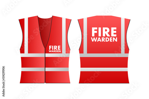Red reflective warden fire vest for people. Security safety. Vector stock illustration