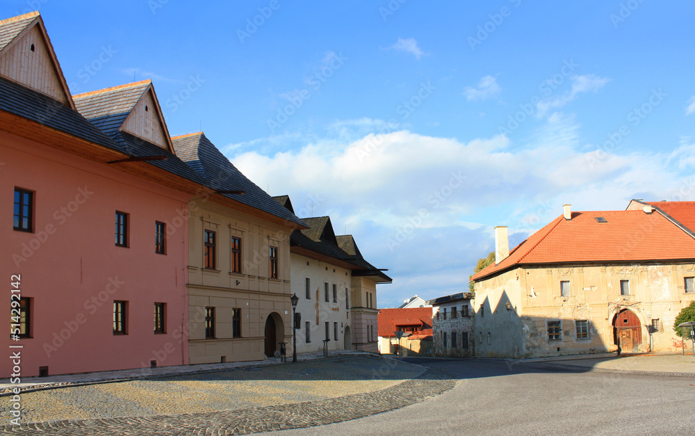 Historical street in downtown in Spisska Sobota in Poprad, Slovakia	