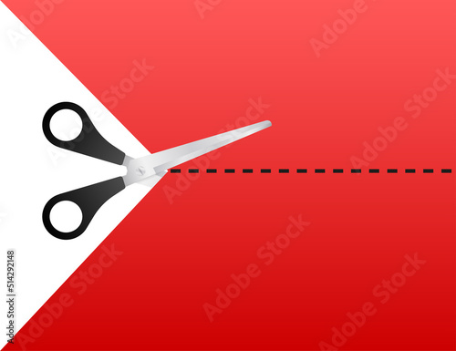 Paper cut cutting. Scissors with cut lines. Vector stock illustration