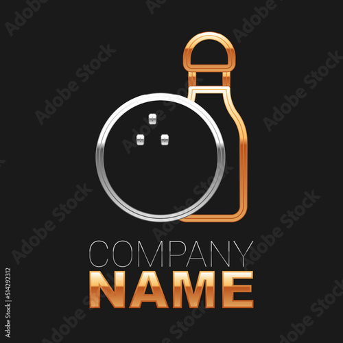 Line Bowling pin and ball icon isolated on black background. Sport equipment. Colorful outline concept. Vector