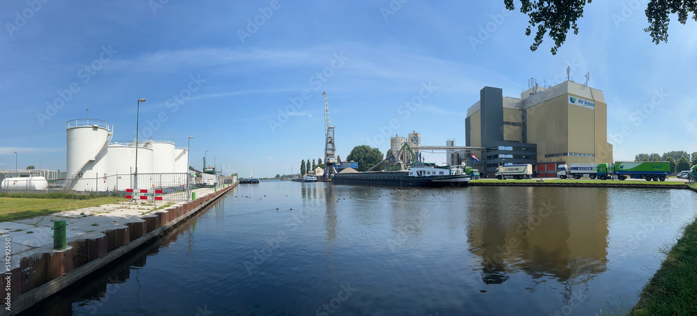 Panorama from a cargo ship in the harbor in Sneek