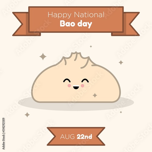 National bao day social media post, banner, steamed bun appetizer celebration advertisement concept, cute asian street food cartoon marketing square ad, August 22nd holiday abstract print, isolated