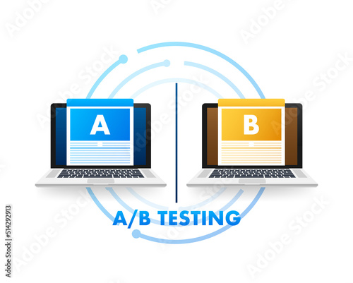 AB testing, split test. Bug Fixing, User Feedback. Homepage landing page template. Vector stock illustration.